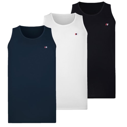 Bigdude 3 Pack Plain Vest With Logo Black/White/Navy